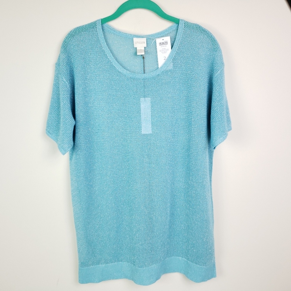 Chico's Size 2 - Blue/Aqua Milo Open Knit Sweater